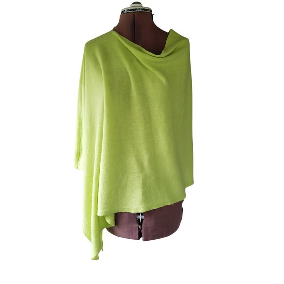 Lime Yellow Cashmere Poncho Shawl Wrap Assymetric One Size - Picture 1 of 7